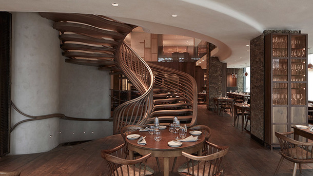 “Деревянный” ресторан с необычной лестницей в Лондоне (Фото)